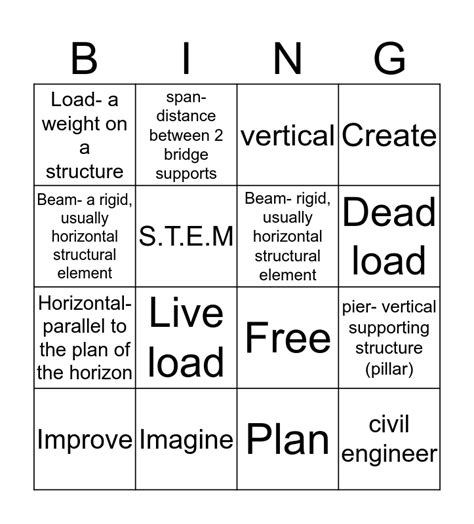 civil engineering bingo sheet
